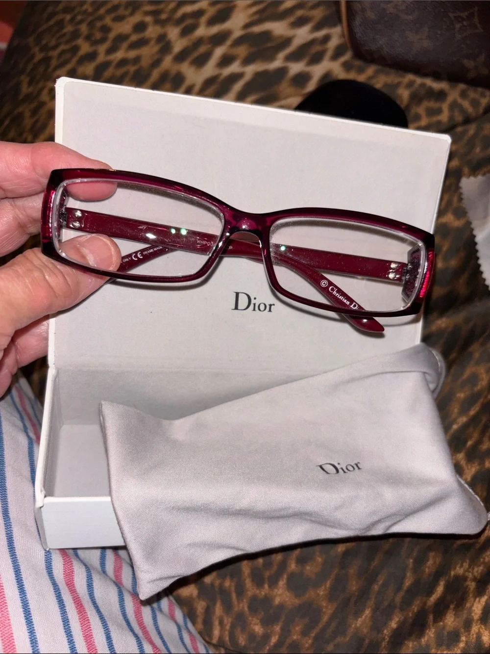 Dior Women's Rectangular Deep Cherry Red Optical Glasses